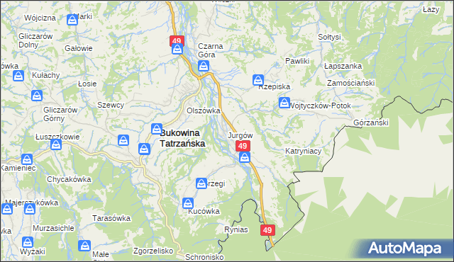 mapa Jurgów, Jurgów na mapie Targeo