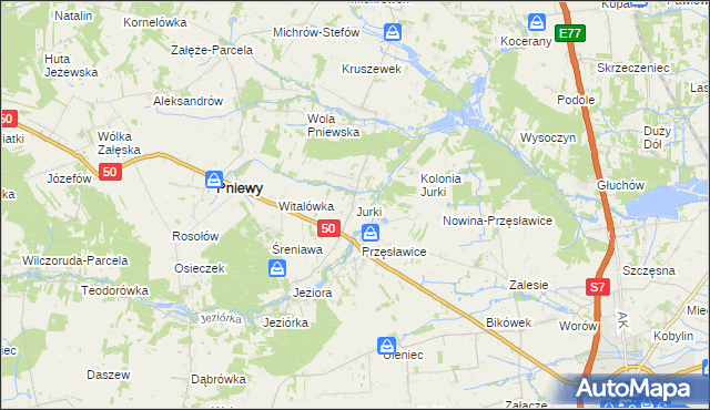 mapa Jurki gmina Pniewy, Jurki gmina Pniewy na mapie Targeo