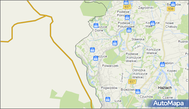 mapa Kaczyce gmina Zebrzydowice, Kaczyce gmina Zebrzydowice na mapie Targeo