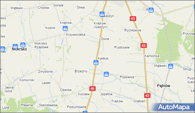 mapa Kadłub gmina Wieluń, Kadłub gmina Wieluń na mapie Targeo