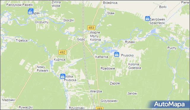 mapa Kaflarnia gmina Nowa Brzeźnica, Kaflarnia gmina Nowa Brzeźnica na mapie Targeo