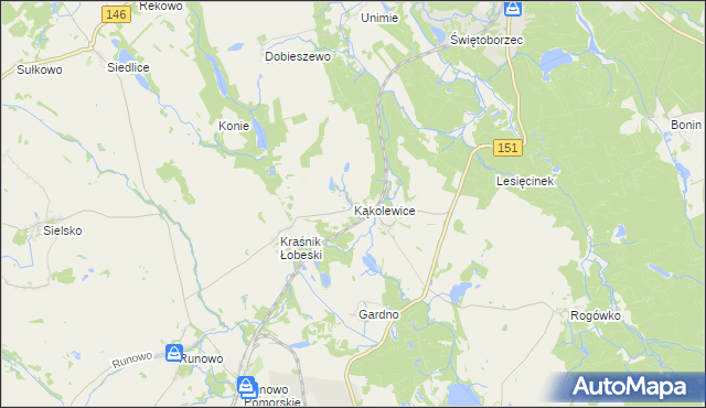 mapa Kąkolewice gmina Węgorzyno, Kąkolewice gmina Węgorzyno na mapie Targeo