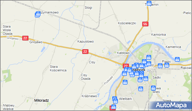 mapa Kałdowo gmina Malbork, Kałdowo gmina Malbork na mapie Targeo