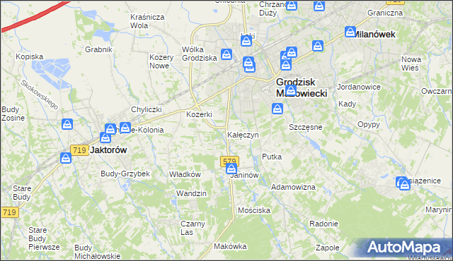 mapa Kałęczyn gmina Grodzisk Mazowiecki, Kałęczyn gmina Grodzisk Mazowiecki na mapie Targeo