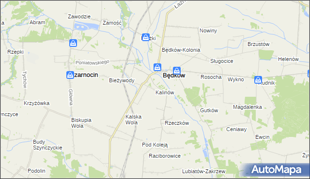 mapa Kalinów gmina Będków, Kalinów gmina Będków na mapie Targeo