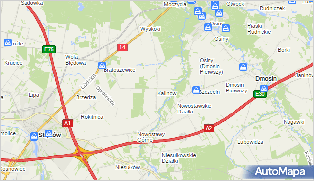 mapa Kalinów gmina Stryków, Kalinów gmina Stryków na mapie Targeo