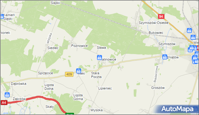 mapa Kalinowice gmina Strzelce Opolskie, Kalinowice gmina Strzelce Opolskie na mapie Targeo