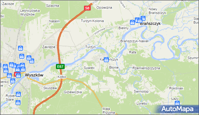 mapa Kamieńczyk gmina Wyszków, Kamieńczyk gmina Wyszków na mapie Targeo