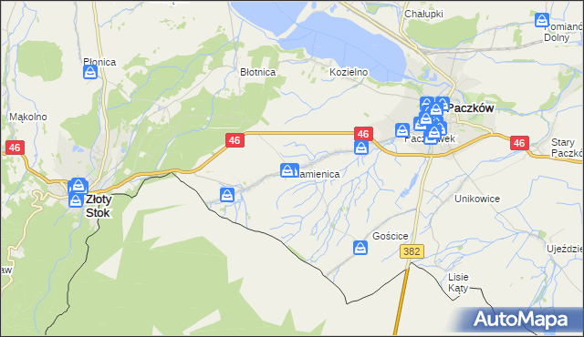 mapa Kamienica gmina Paczków, Kamienica gmina Paczków na mapie Targeo