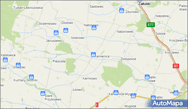 mapa Kamienica gmina Załuski, Kamienica gmina Załuski na mapie Targeo