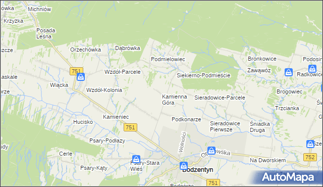 mapa Kamienna Góra gmina Bodzentyn, Kamienna Góra gmina Bodzentyn na mapie Targeo
