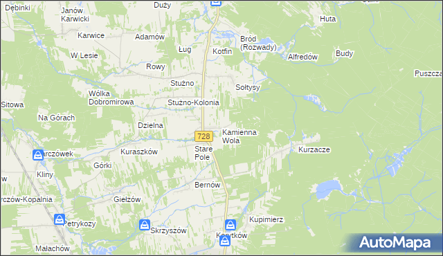 mapa Kamienna Wola gmina Gowarczów, Kamienna Wola gmina Gowarczów na mapie Targeo