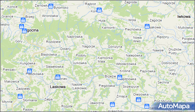 mapa Kamionka Mała gmina Laskowa, Kamionka Mała gmina Laskowa na mapie Targeo