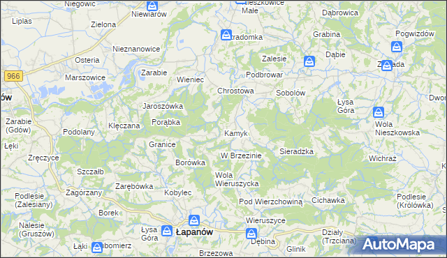 mapa Kamyk gmina Łapanów, Kamyk gmina Łapanów na mapie Targeo