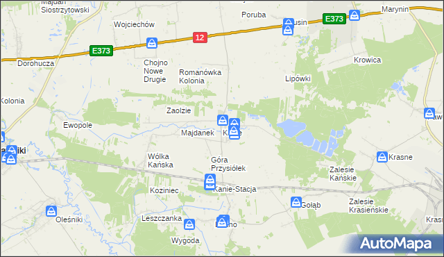 mapa Kanie gmina Rejowiec Fabryczny, Kanie gmina Rejowiec Fabryczny na mapie Targeo