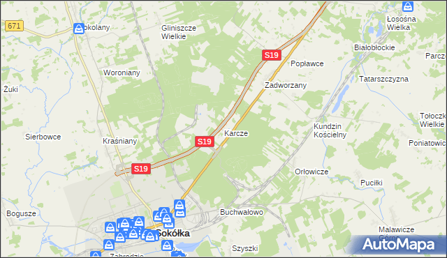 mapa Karcze gmina Sokółka, Karcze gmina Sokółka na mapie Targeo