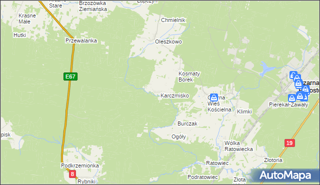 mapa Karczmisko gmina Czarna Białostocka, Karczmisko gmina Czarna Białostocka na mapie Targeo