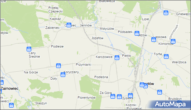 mapa Karczowice gmina Kozłów, Karczowice gmina Kozłów na mapie Targeo