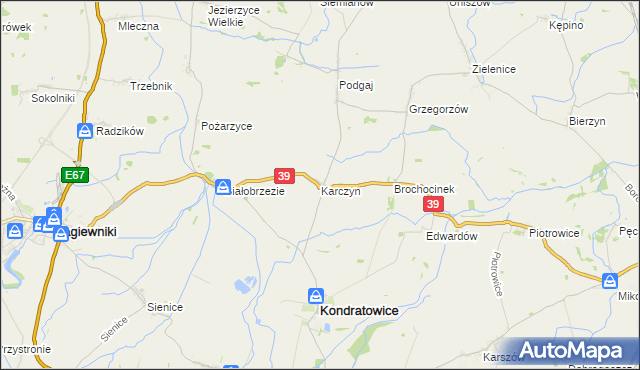 mapa Karczyn gmina Kondratowice, Karczyn gmina Kondratowice na mapie Targeo