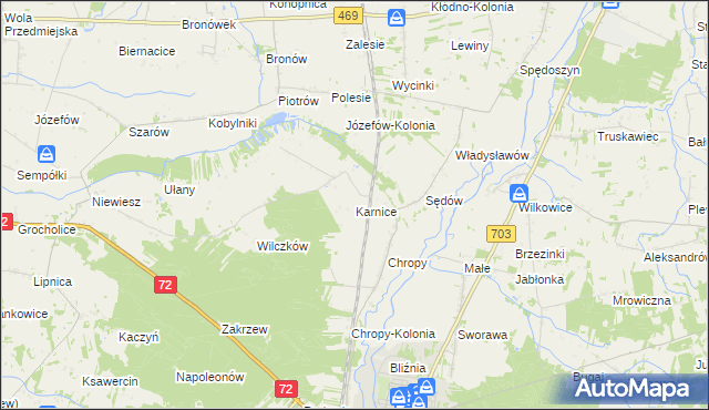 mapa Karnice gmina Poddębice, Karnice gmina Poddębice na mapie Targeo