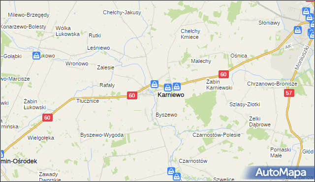 mapa Karniewo powiat makowski, Karniewo powiat makowski na mapie Targeo