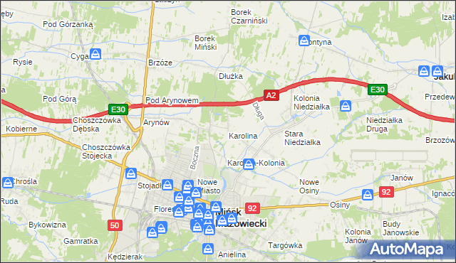 mapa Karolina gmina Mińsk Mazowiecki, Karolina gmina Mińsk Mazowiecki na mapie Targeo