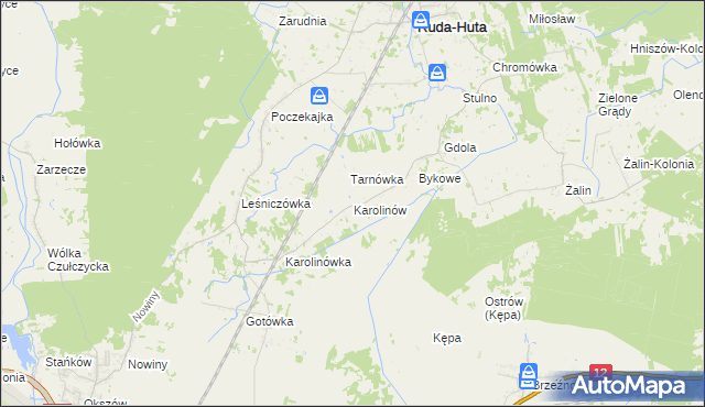 mapa Karolinów gmina Ruda-Huta, Karolinów gmina Ruda-Huta na mapie Targeo