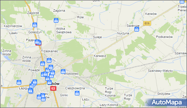 mapa Karwacz gmina Łuków, Karwacz gmina Łuków na mapie Targeo