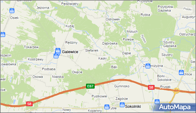 mapa Kaski gmina Galewice, Kaski gmina Galewice na mapie Targeo