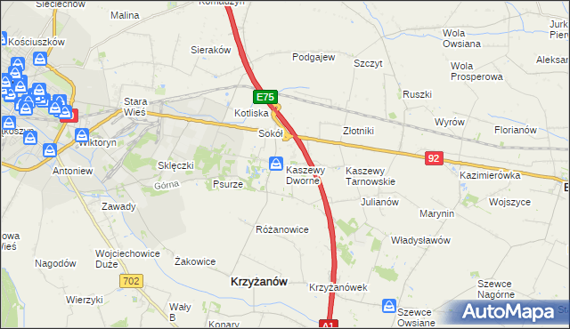 mapa Kaszewy Dworne, Kaszewy Dworne na mapie Targeo