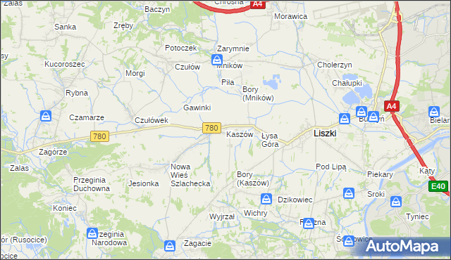 mapa Kaszów gmina Liszki, Kaszów gmina Liszki na mapie Targeo