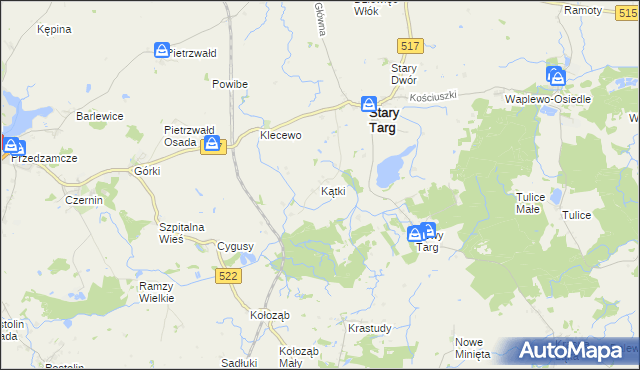 mapa Kątki gmina Stary Targ, Kątki gmina Stary Targ na mapie Targeo