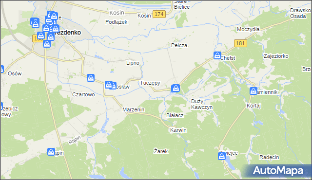 mapa Kawczyn gmina Drawsko, Kawczyn gmina Drawsko na mapie Targeo