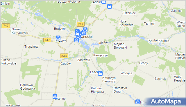mapa Kawęczyn gmina Chodel, Kawęczyn gmina Chodel na mapie Targeo