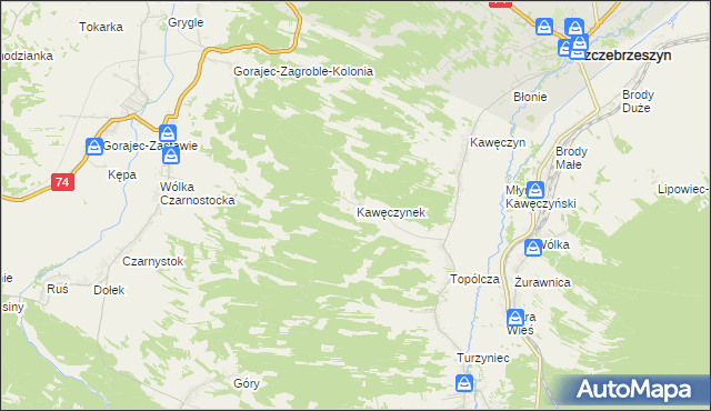 mapa Kawęczynek gmina Szczebrzeszyn, Kawęczynek gmina Szczebrzeszyn na mapie Targeo