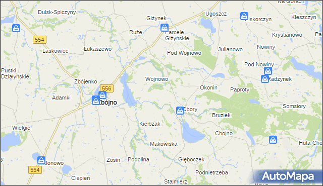 mapa Kazimierzewo gmina Zbójno, Kazimierzewo gmina Zbójno na mapie Targeo