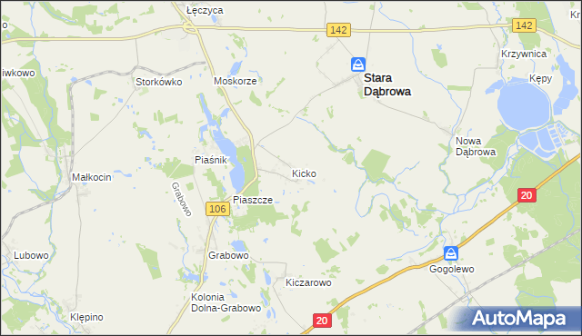 mapa Kicko gmina Stara Dąbrowa, Kicko gmina Stara Dąbrowa na mapie Targeo