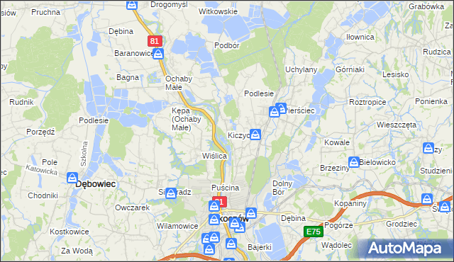 mapa Kiczyce, Kiczyce na mapie Targeo