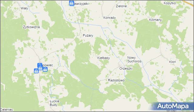 mapa Kiełbasy gmina Rozogi, Kiełbasy gmina Rozogi na mapie Targeo
