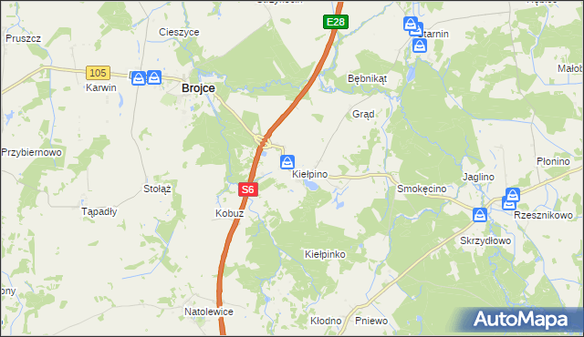mapa Kiełpino gmina Brojce, Kiełpino gmina Brojce na mapie Targeo