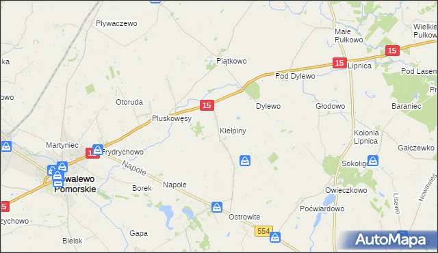 mapa Kiełpiny gmina Kowalewo Pomorskie, Kiełpiny gmina Kowalewo Pomorskie na mapie Targeo