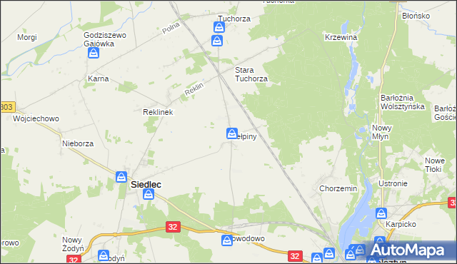 mapa Kiełpiny gmina Siedlec, Kiełpiny gmina Siedlec na mapie Targeo