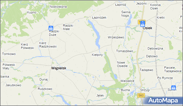 mapa Kiełpiny gmina Wąpielsk, Kiełpiny gmina Wąpielsk na mapie Targeo