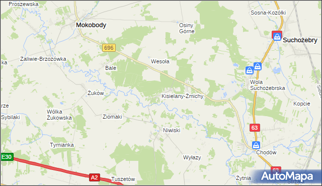 mapa Kisielany-Żmichy, Kisielany-Żmichy na mapie Targeo