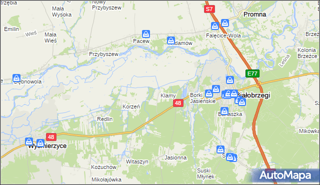 mapa Klamy, Klamy na mapie Targeo