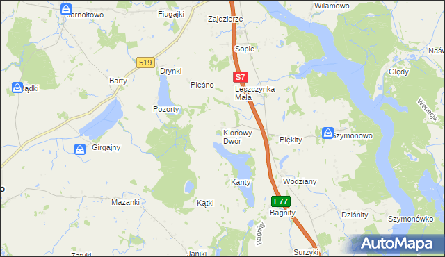 mapa Klonowy Dwór, Klonowy Dwór na mapie Targeo