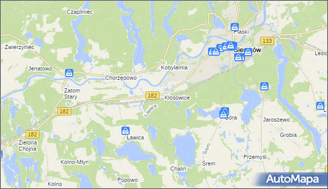 mapa Kłosowice gmina Sieraków, Kłosowice gmina Sieraków na mapie Targeo