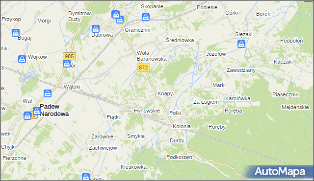 mapa Knapy gmina Baranów Sandomierski, Knapy gmina Baranów Sandomierski na mapie Targeo