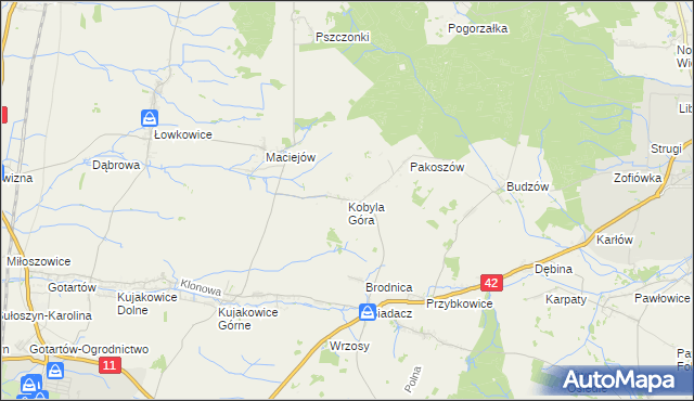 mapa Kobyla Góra gmina Gorzów Śląski, Kobyla Góra gmina Gorzów Śląski na mapie Targeo