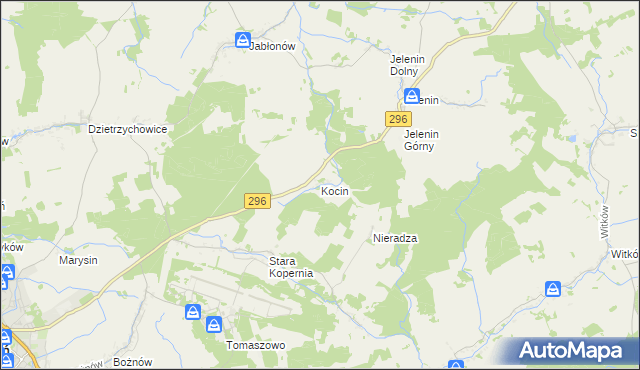 mapa Kocin gmina Żagań, Kocin gmina Żagań na mapie Targeo
